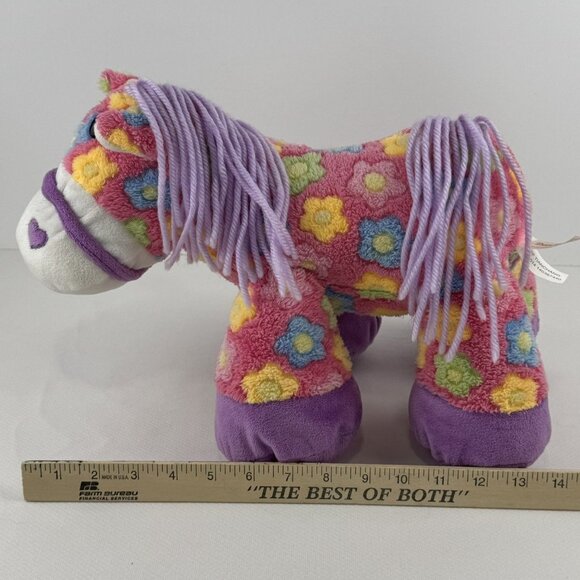 Dan Dee Collectors Choice Plush Horse 14" Pink Floral Pattern Purple Hooves Soft - Picture 10 of 11